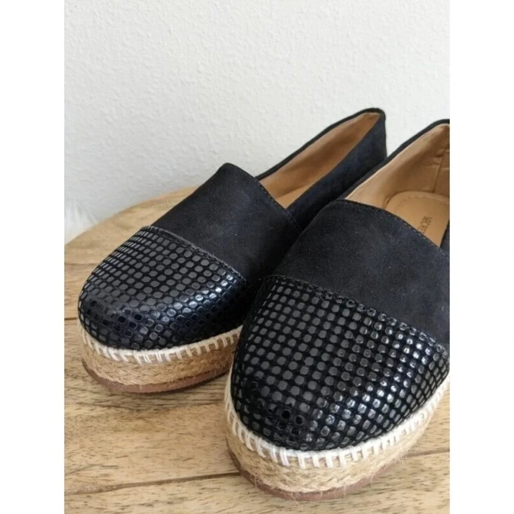 Womens Black Faux Suede Snake 8 Embossed‎ Cap Toe Espadrille Flats Shoes  NEW